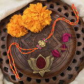 Vriksham RakshaBandhan Kundan Jadau Lakshmi Pendant Rakhi-Red-G18966